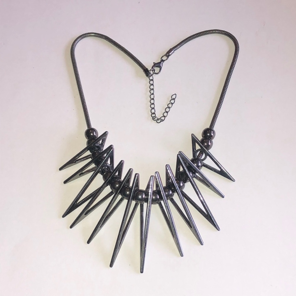 Dark Metal Black Spike Boho Statement Necklace
